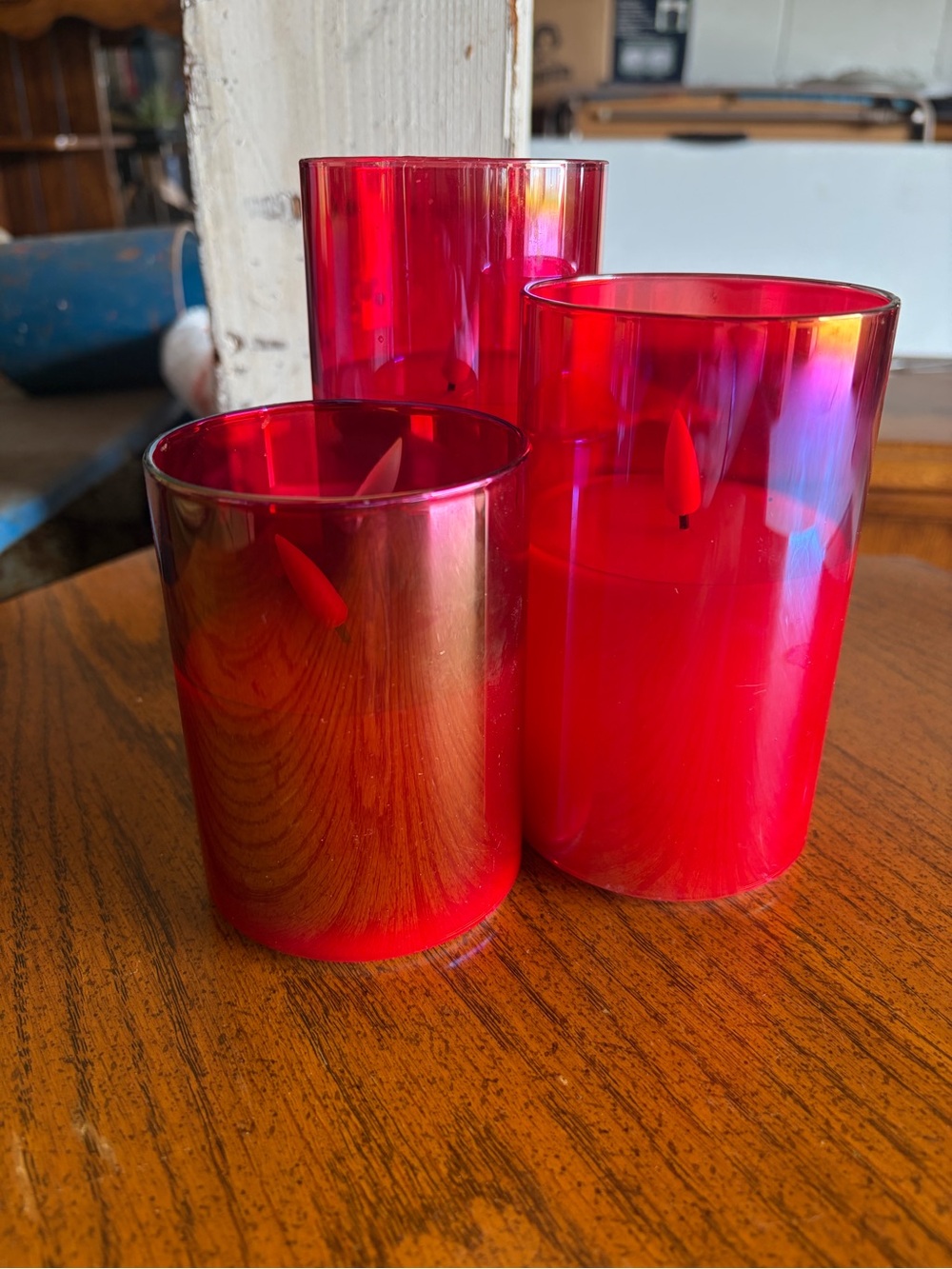 Red Glass Candle Set- Battery Operated